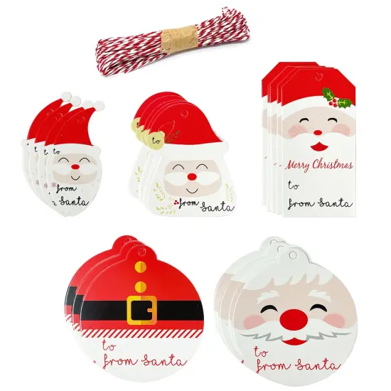 Wrapables 100pcs Decorative Santa Claus Tag Labels with Bakers Twine for Gift Labelling {1}