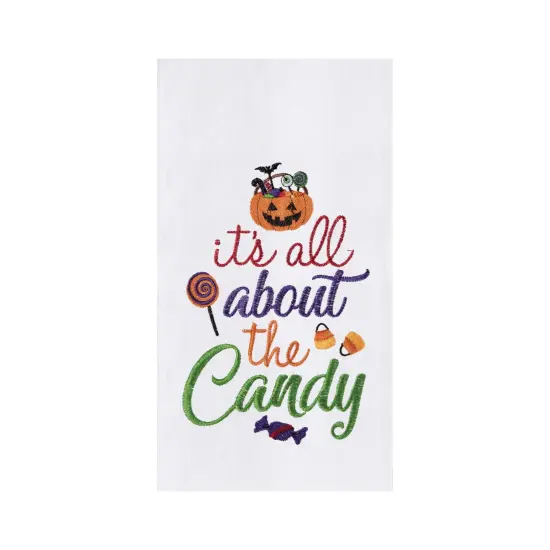 All About The Candy Halloween Cotton Embroidered Flour Sack Kitchen Dishtowel {1}