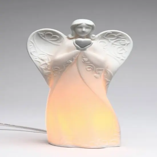 Ceramic Angel With Heart Night Light, Home D&eacute;cor, Religious D&eacute;cor, Religious Gift, Church D&eacute;cor, Baptism Gift {3}