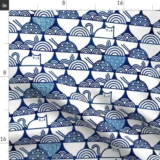 Various Fabrics by the Yard or Fat Quarter Cat Noodle Large Navy White Cute Cats Kawaii Pets Japanese Novelty Pet Blue Custom Printed Fabric by Spoonflower {2}