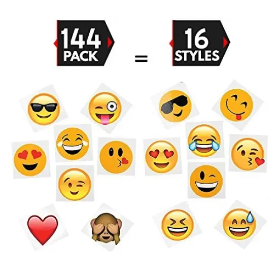 144 2" Temporary Emoticon Tattoos - 16 Assorted Emoticon Styles - Fun Gift, Party Favors, Party Toys, Goody Bag Favors {1}