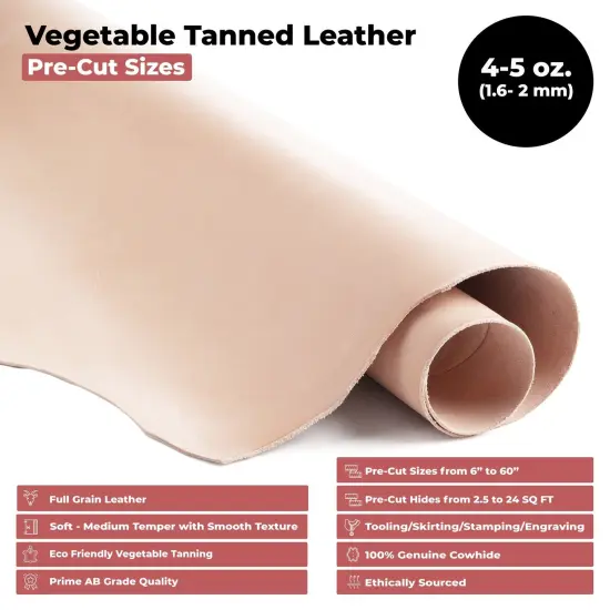 ELW Full Grain Cowhide Leather 4-5 oz [1.6-2mm] Thickness in Pre-Cut -&nbsp;AB Grade Hide Vegetable Tanned Leather Using for Tooling, Carving, Molding, Dyeing Material for Craft, Hobby, Workshop {3}