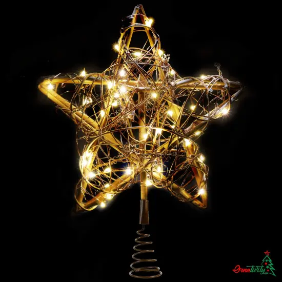 Ornativity Rattan Star Tree Topper - Christmas Rustic LED Light Up Tree Topper Decoration {1}