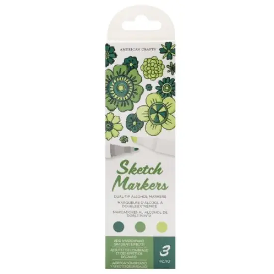 American Crafts - Sketch Markers Collection - Dual Tip - Chisel and Fine Point - Shamrock 3 Pack 34007541 {3}