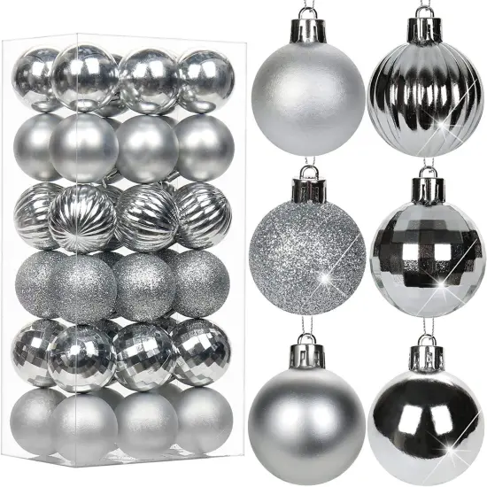 1.6in 36-Piece Shatterproof Christmas Balls - Xmas Tree Ornaments Silver {2}