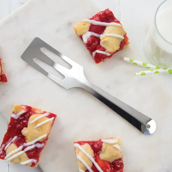 Rada All-In-One Spatula, Angled, Sharpened, and Slotted Stainless Steel Kitchen Tool Mixes, Serves, Scrapes and Chops {4}