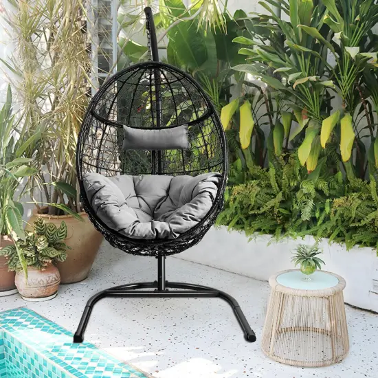 Hanging Cushioned Hammock Chair with Stand Red {6}