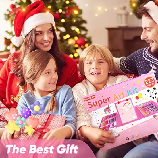 Art Supplies, 283 Pieces Drawing Set Art Kits with Trifold Easel, 2 Drawing Pads, 1 Coloring Book, Crayons, Pastels, Arts and Crafts Gifts Case for Kids Girls Boys Teens Beginners {2}