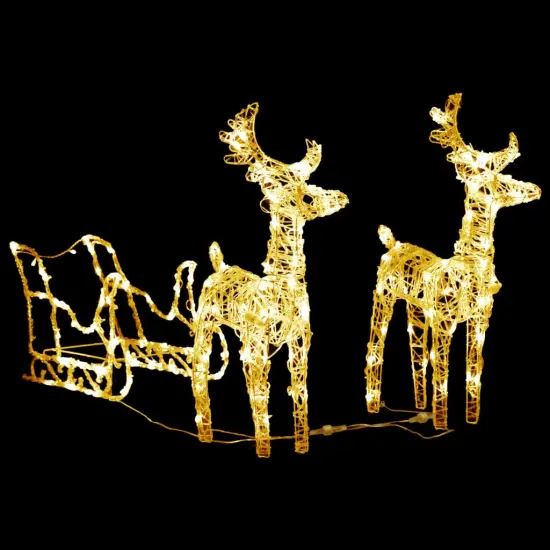 Reindeers & Sleigh Christmas Decoration 160 LEDs 51.2" Acrylic Warm white {2}