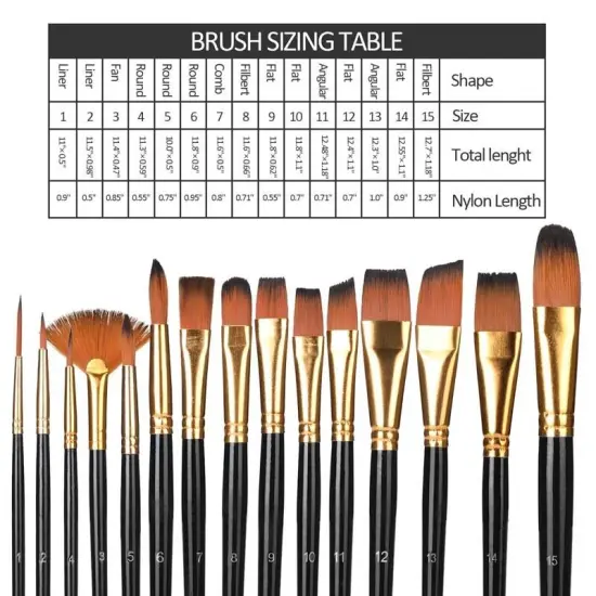 15Piece Acrylic Paint Brushes Set {3}