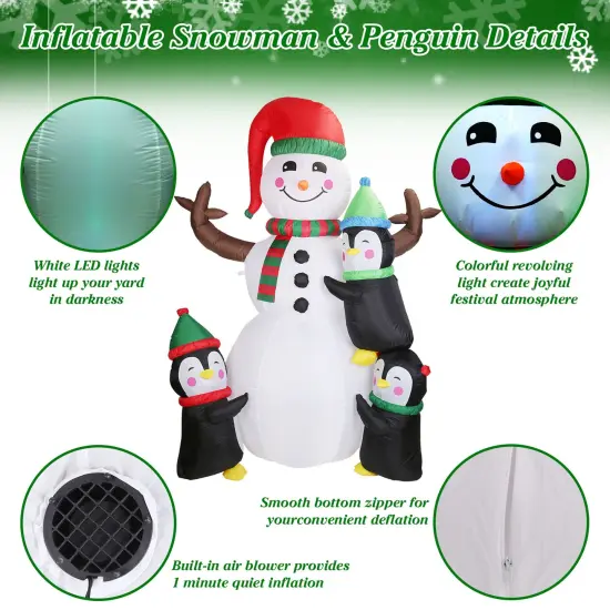 5.9FT Christmas Inflatable Outdoor Decoration Snowman Penguin Blow Up Yard Decoration with Built in LED Light {3}