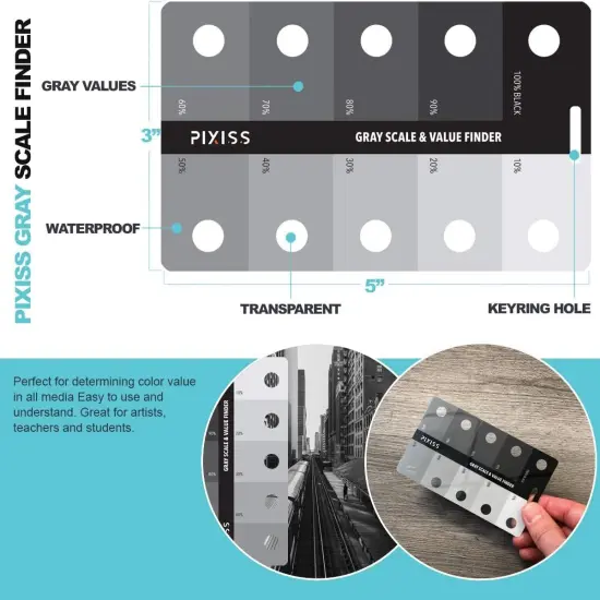 Pixiss Photography Cards and Measuring Lanyard (4 Pack) - Gray Scale Value Finder, Color Wheel, and Scene Composition Flash Cards with Measuring Tape Lanyard {5}