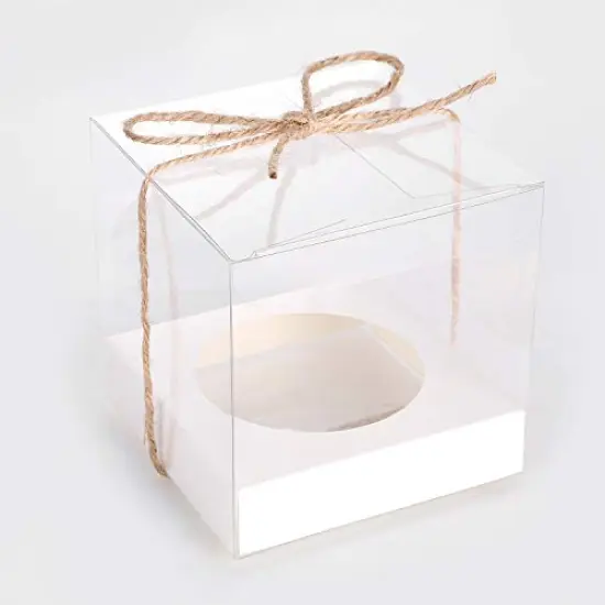 12 PCS Single Clear Cupcake Containers, Clear Boxes for Favors 3.5x3.5x3.5 inch, Wedding Favor Gift Box with Inserts and Ribbon,Individual Packaging for Display(White) {5}