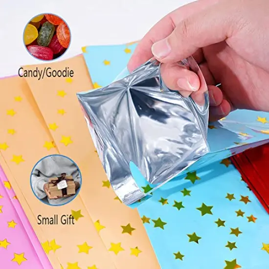 48 pieces of thicker gift bags with handles, plastic party candy bags with sparkling stars, suitable for all kinds of holiday parties {5}