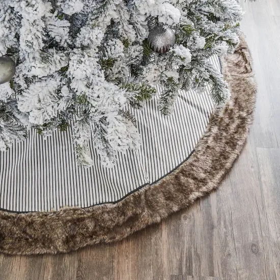 Ticking Stripe Tree Skirt with Faux Fur Trim - 60" {1}