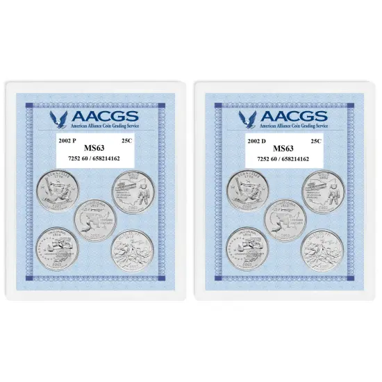2002P & 2002D Statehood Quarters Graded MS63 Brilliant Uncirculated  {1}