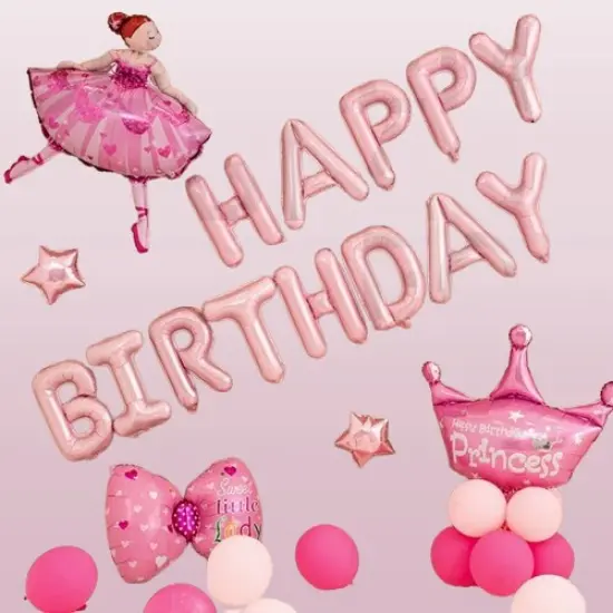 Happy Birthday Balloons Banner for Self-Inflating Party Decoration Pink {4}