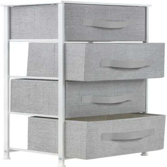Sorbus Dresser with 4 Drawers - Bedside Furniture & Night Stand End Table Dresser with Steel Frame, Wood Top, Easy Pull Fabric Bins for Home, Bedroom Accessories, Office & Dorm White {4}