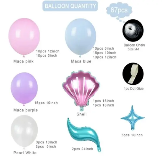 87-Piece Mermaid Tail Balloon Garland for Birthday Decor {2}