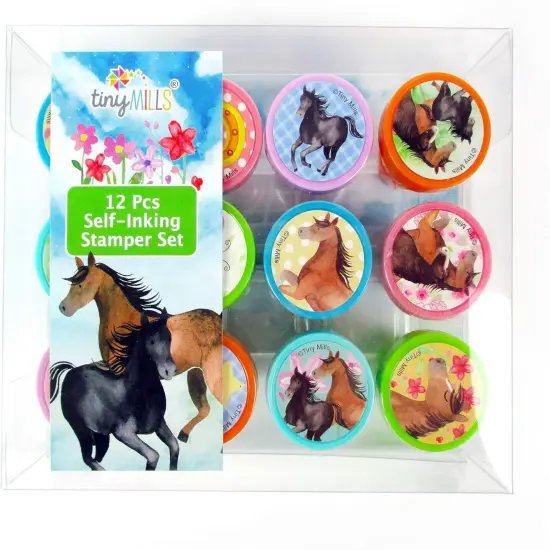 TINYMILLS 12 Pcs Horse Pony Western Stamp Kit for Kids Self Inking Stamps Gift {1}