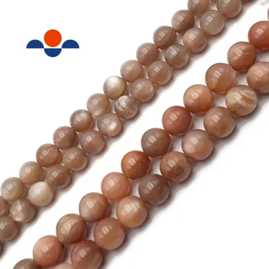 High Grade Peach Moonstone Smooth Round Beads. {3}