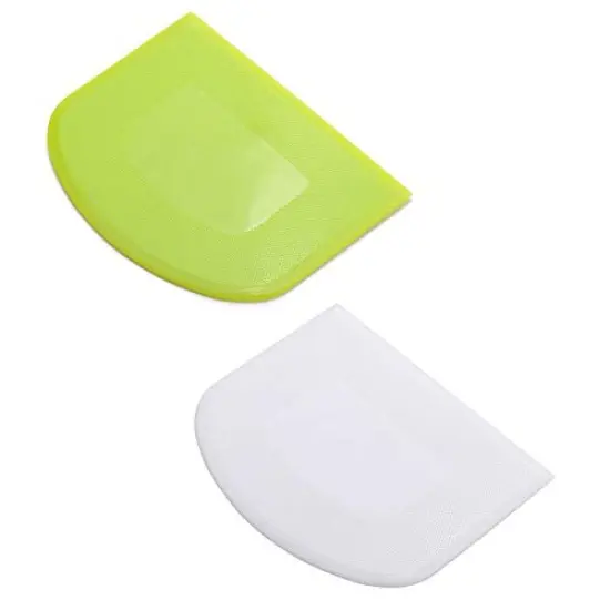 2 Pieces Dough Scraper Bowl Food-safe Plastic Dough Cutter Flexible Bench Multipurpose Food Scrappers for Bread Dough Cake Fondant Icing, White, Green {1}