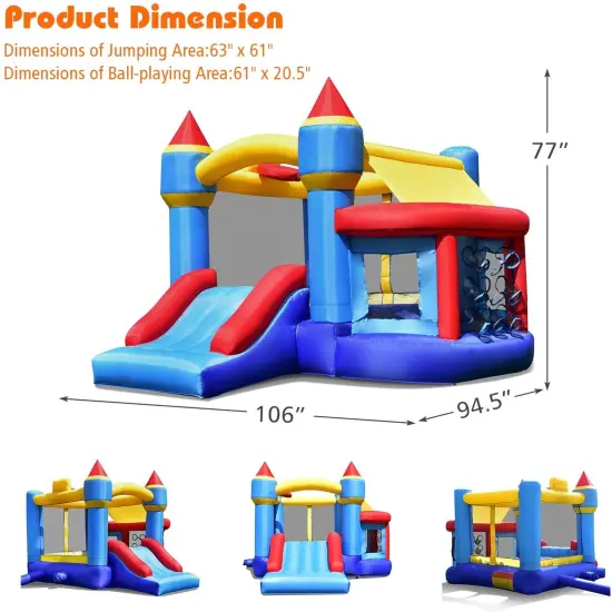 Castle Slide Inflatable Bounce House with Ball Pit and Basketball Hoop {4}