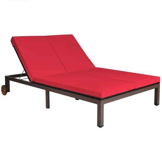 2-Person Patio Rattan Lounge Chair with Adjustable Backrest Red {3}