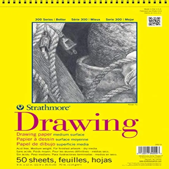 300 Series Drawing Paper Pad, Top Wire Bound, 9x12 inches, 50 Sheets (70lb/114g) - Artist Paper for Adults and Students - Charcoal, Colored Pencil, Ink, Pastel, Marker {1}
