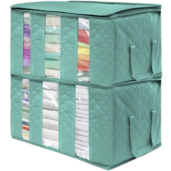 Sorbus Foldable Storage Bag Organizers with 3 divided sections (2 Pack) Teal {1}