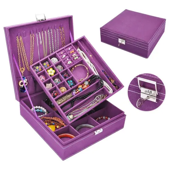 Kitcheniva Two-Layer Lint Jewelry Box Organizer With Lock Black {3}