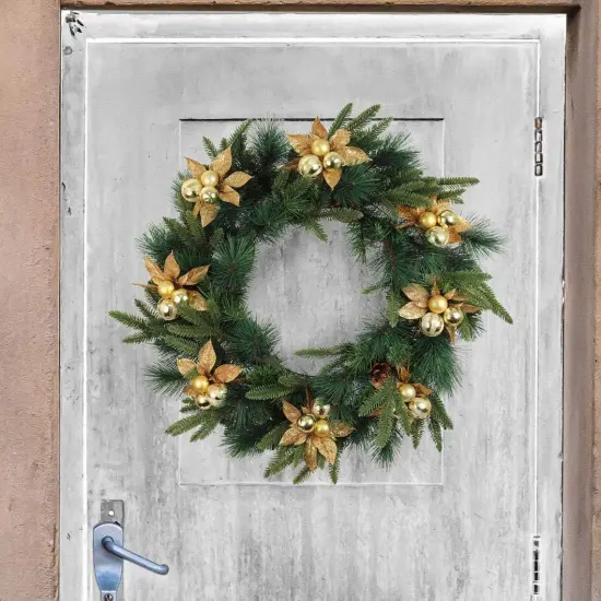 Set of 12: Sparkling Gold Glitter Poinsettia Flower Picks with 3 Ornament Balls | Festive Holiday Accents | Trees, Wreaths, & Garlands | Christmas Picks | Home & Office Decor - 2024 Christmas Collection, Floral Home by Artificial Flowers {4}