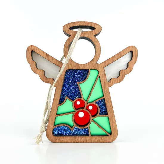 3.5" (H) Holly Ornament - Handcrafted in Texas - Mother's Angels&reg; Christmas Angel Wings Figurine {1}