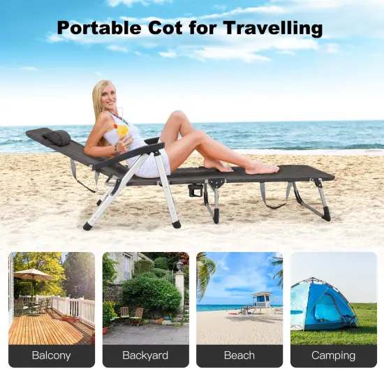 Beach Folding Chaise Lounge Recliner with 7 Adjustable Position Grey {4}