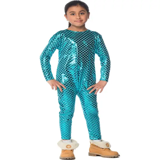 Childs Stretchy Mermaid Scale Skin Jumpsuit Costume {1}