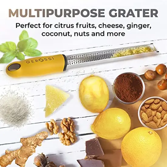Stainless Steel Cheese and Citrus Zester Grater w/Extra Sharp Blade - Perfect for Lemons, Parmesan, Garlic, Chocolate - Spice Up any Kitchen Dish in Seconds with Your Premium Hand Held Shredder {5}