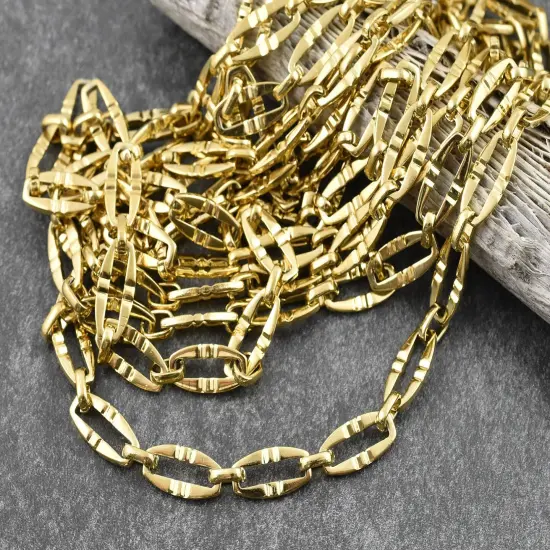14x7mm 18K Gold Plated 304 Stainless Steel Oval Chain (1ft) {1}