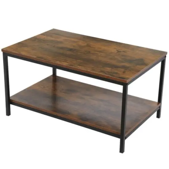 Retro Style Wooden Coffee Table with Storage Drawer and Metal Feet {2}