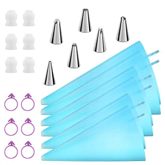 Kasmoire Reusable Piping Bags and Tips Set, Cake Decorating Tools with Icing Pastry Bags, Icing Bags Tips, Couplers and Frosting Bags Ties for Cookie Cupcakes {1}