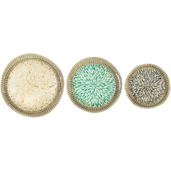 Northlight Seagrass and Capiz Display Trays - 15.75" - Set of 3 Beige {4}