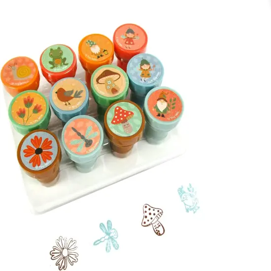 TINYMILLS 12 Pcs Garden Fairies Mushroom Gnomes Stamp Kit for Kids - Gnomes Garden Fairies Tea Party Self Inking Stamps Gift Party Favors {3}