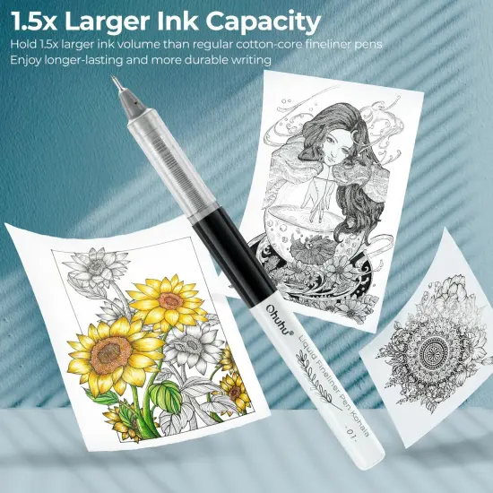 Ohuhu Liquid Fineliner Drawing Pens: 9 Sizes Liquid Fineliner Pens Pigment Black Ink Micro Pens Assorted Point Sizes Smooth Writing for Drawing Sketching Journaling Anime Artists Beginners - Kohala {2}