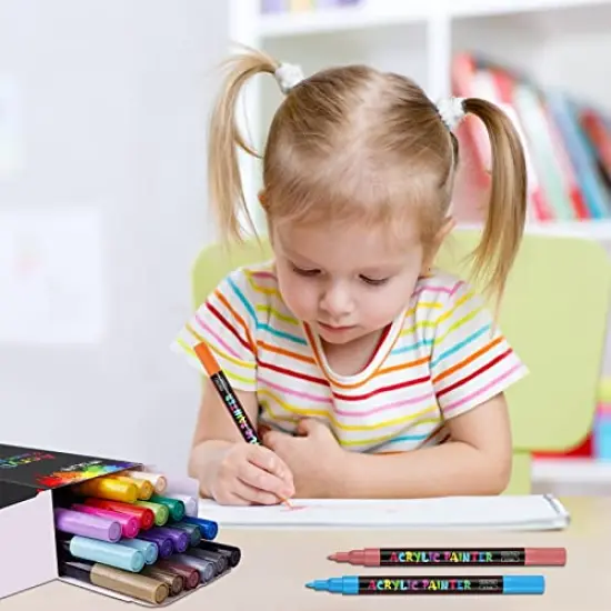 24 Colors Premium Extra Fine Point Acrylic Paint Marker Pens for Wood, Canvas, Stone, Rock Painting, Glass, Ceramic Surfaces, DIY Crafts Making Art Supplies {3}