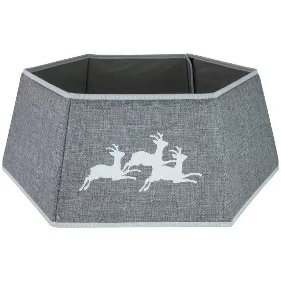 Northlight 26" Gray Burlap with Reindeer Hexagonal Christmas Tree Collar {1}