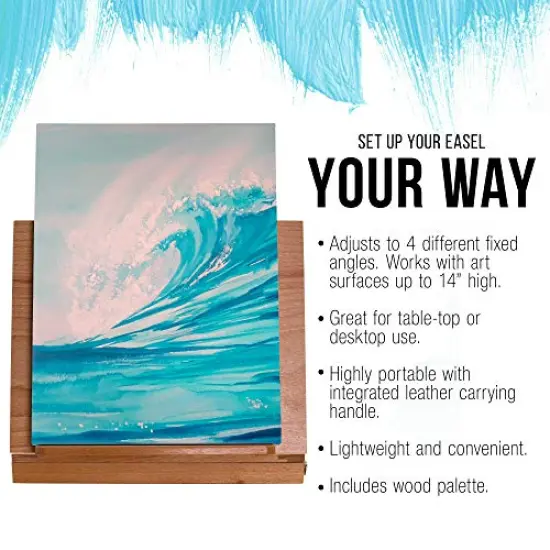 Solid Solana Adjustable Wood Desk Table Easel with Storage Drawer, Paint Palette, Premium Beechwood - Portable Solid Wooden Artist Easel Top Board - Canvas Painting, Drawing Book Stand {4}