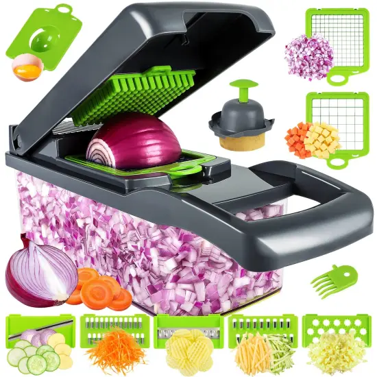 Vegetable Chopper, Pro Onion Chopper, Multifunctional 13 in 1 Food Chopper, Kitchen Vegetable Slicer Dicer Cutter,Veggie Chopper With 8 Blades,Carrot and Garlic Chopper With Container (Gray) {2}