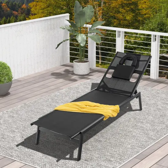 Patio Sunbathing Lounge Chair 5-Position Adjustable Tanning Chair-Black {1}