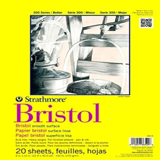 300 Series Bristol Paper Pad, Smooth, Tape Bound, 9x12 inches, 20 Sheets (100lb/270g) - Artist Paper for Adults and Students - Markers, Pen and Ink {1}