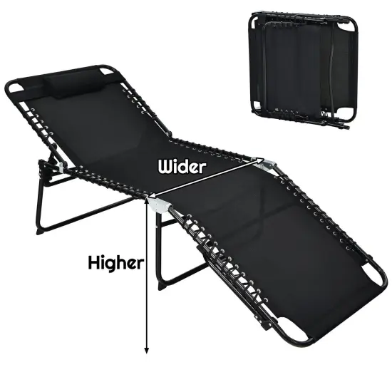 4 Position Folding Lounge Chaise with Adjustable Backrest and Footrest Black {4}