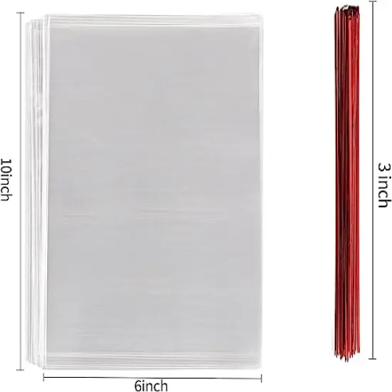 200 Pcs 10 in x 6 in(1.4mil.) Clear Flat Cello Cellophane Treat Bags Good for Bakery, Cookies, Candies,Dessert with five random color Twist Ties! {2}